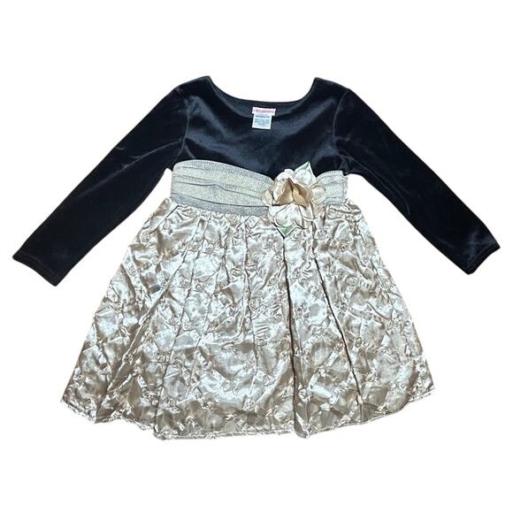 Youngland size 3T Dress Black Velvet with Gold Silky Roses - Picture 1 of 9